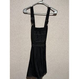 Hot Topic Black White Stitch Denim Pinafore Overall Mini Dress Skirt Size‎ SM